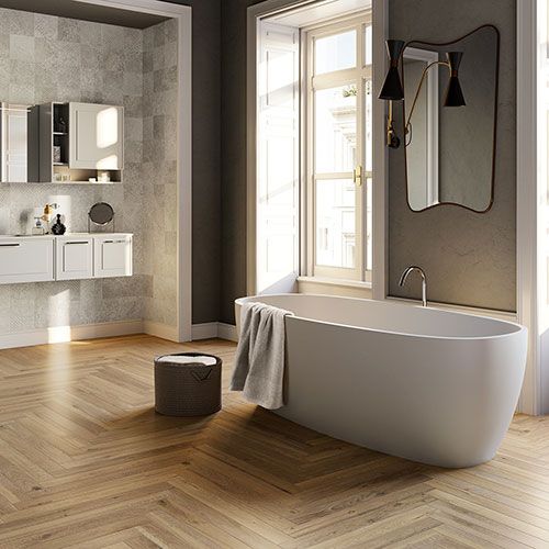 Bagno realizzato con rivestimento Collezione Sénanque, variante Argent