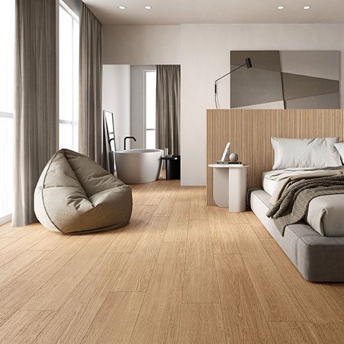 living room realizzata con pavimento della collezione W3, variante Class Nut