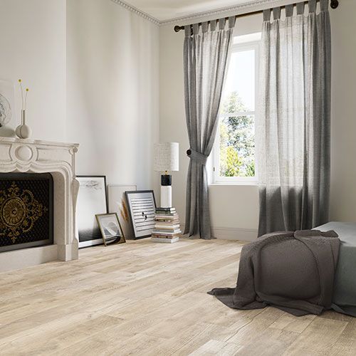 Ambiente camera realizzato con Pavimento della collezione W3, variante Patin Almond