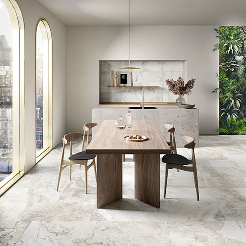 Immagine del pavimento di una cucina rustica in un moderno appartamento, serie Bloom colore Grey