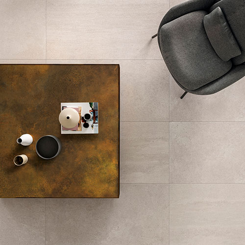 Zenitale del pavimento Pearl, serie Feel, con seduta in legno e tavolino