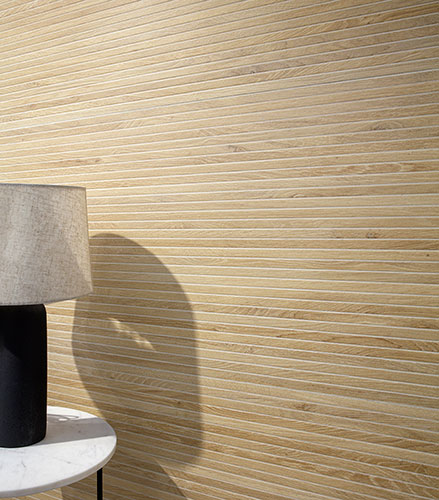 dettaglio rivestimento variante Blond, serie Groove effetto legno