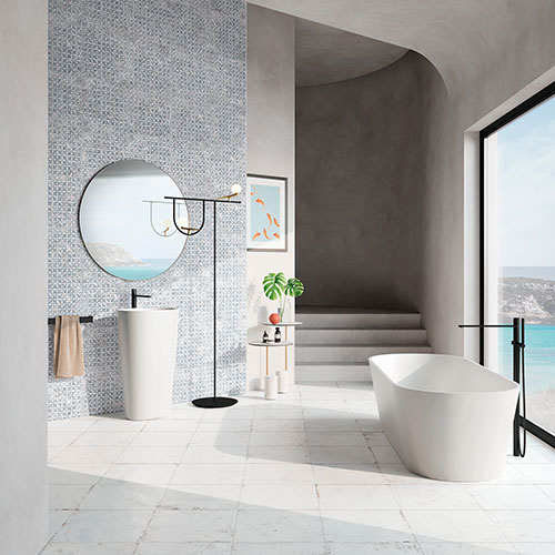 ambiente bagno realizzato con pavimento variante Whitepastel, collezione Home effetto cotto