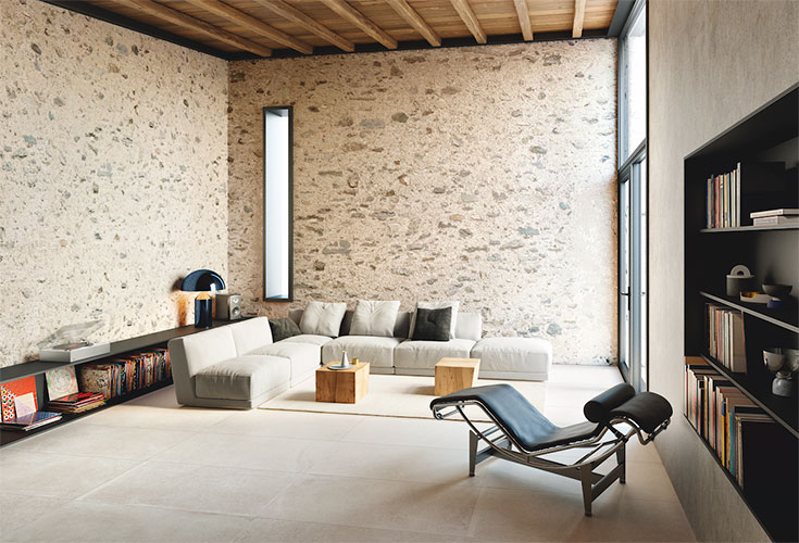 Living realizzato con Pavimento della Collezione Stones, variante Ivory
