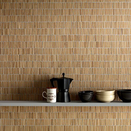 dettaglio rivestimento con variante Sunset, collezione Groove effetto legno