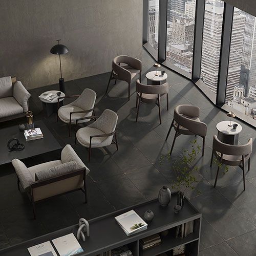 Locale pubblico realizzato con pavimento Raku - Black, collezione Iro