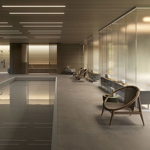 Piscina con pavimento e rivestimento KYUSU - Moka, collezione Iro