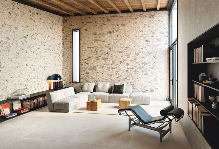 Living realizzato con Pavimento della Collezione Stones, variante Ivory