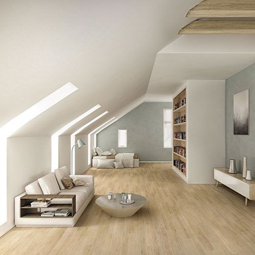 Ambiente living realizzato con Pavimento della collezione Naturel, variante Clair