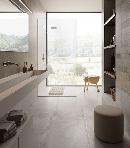Ambiente bagno realizzato con Pavimento della collezione Melt, variante Pewter