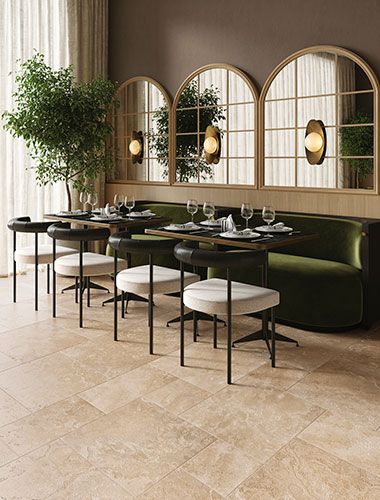 Immagine di un locale pubblico con pavimento Deep della collezione Echoes, effetto cotto