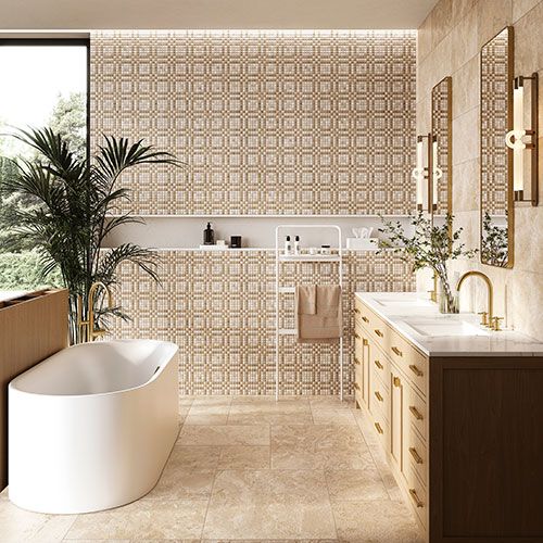 Immagine di un bagno con pavimento e rivestiomento Deep della collezione Echoes, effetto cotto