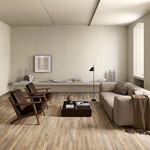 Living realizzato con Pavimento della collezione Shizen, variante Miele