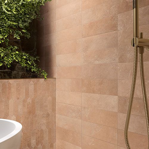 dettaglio rivestimento variante Amberpeach, collezione Home effetto cotto