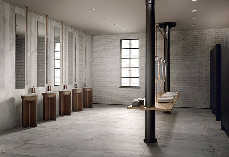 Ambiente bagno realizzato con Pavimento della collezione Melt, variante Pewter