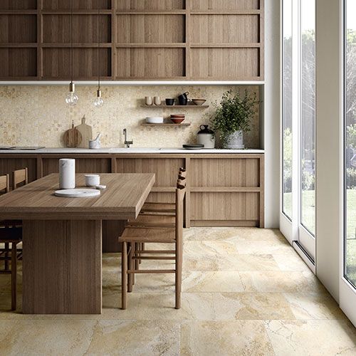 Immagine del pavimento di una cucina in un moderno appartamento, serie Bloom colore Beige